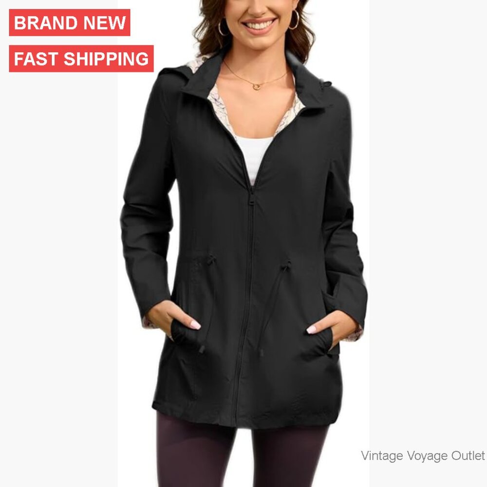 Long Lightweight Waterproof Rain Jacket Hooded Wi… - image 1